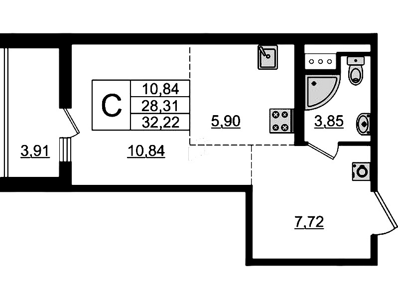 Квартира студия 28.31 м², 13/13 эт., ЖК «Чёрная речка»